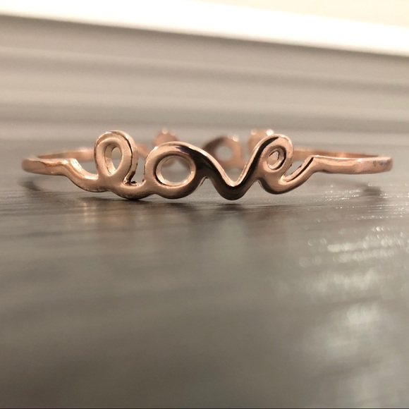 Dainty Love Script Stackable Bangle - Picture 2 of 4